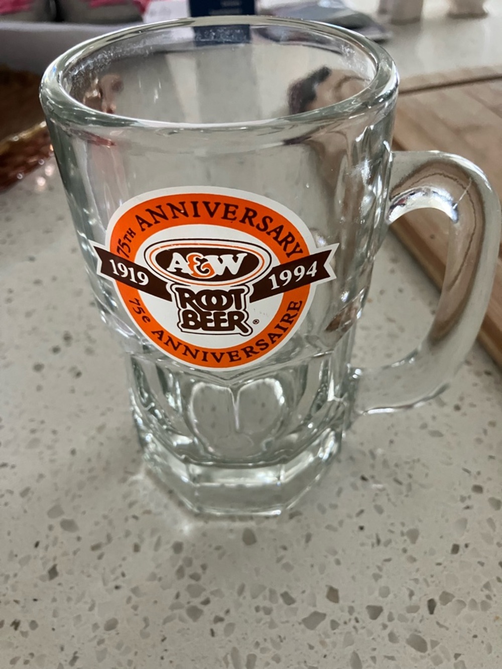 A&W Root Beer 75th Anniversary Clear Glass Mug - Orange Logo